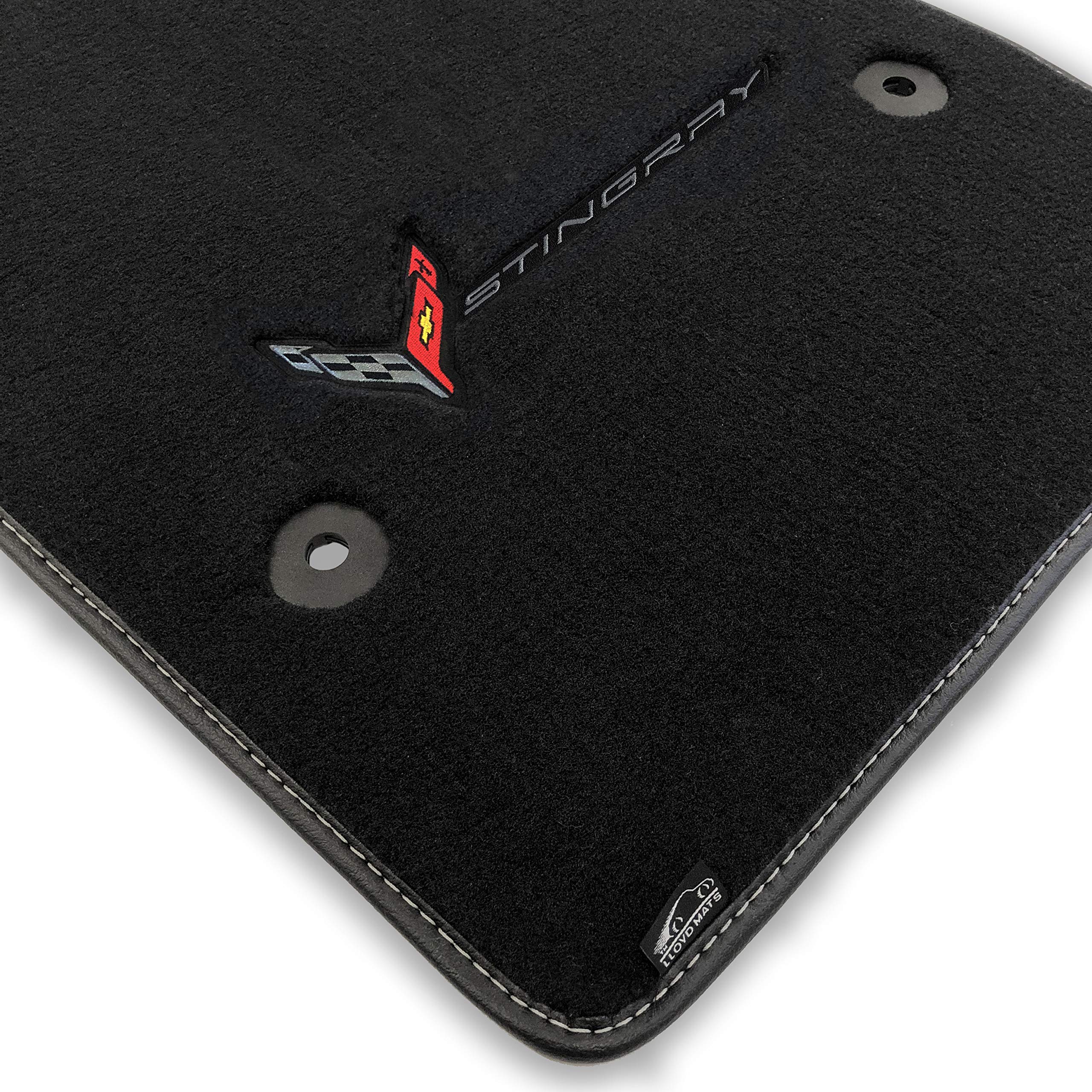 Premium Custom-Fit Carpeted Floor Mats for Corvette C8 2020-2024 - Luxury Car Floor Liners with Carbon Stingray Logo (Charcoal, 2PC Combo) - Perfect for Coupe & Convertible Models - Enhance Comfort & Protect Your Vehicle Interior