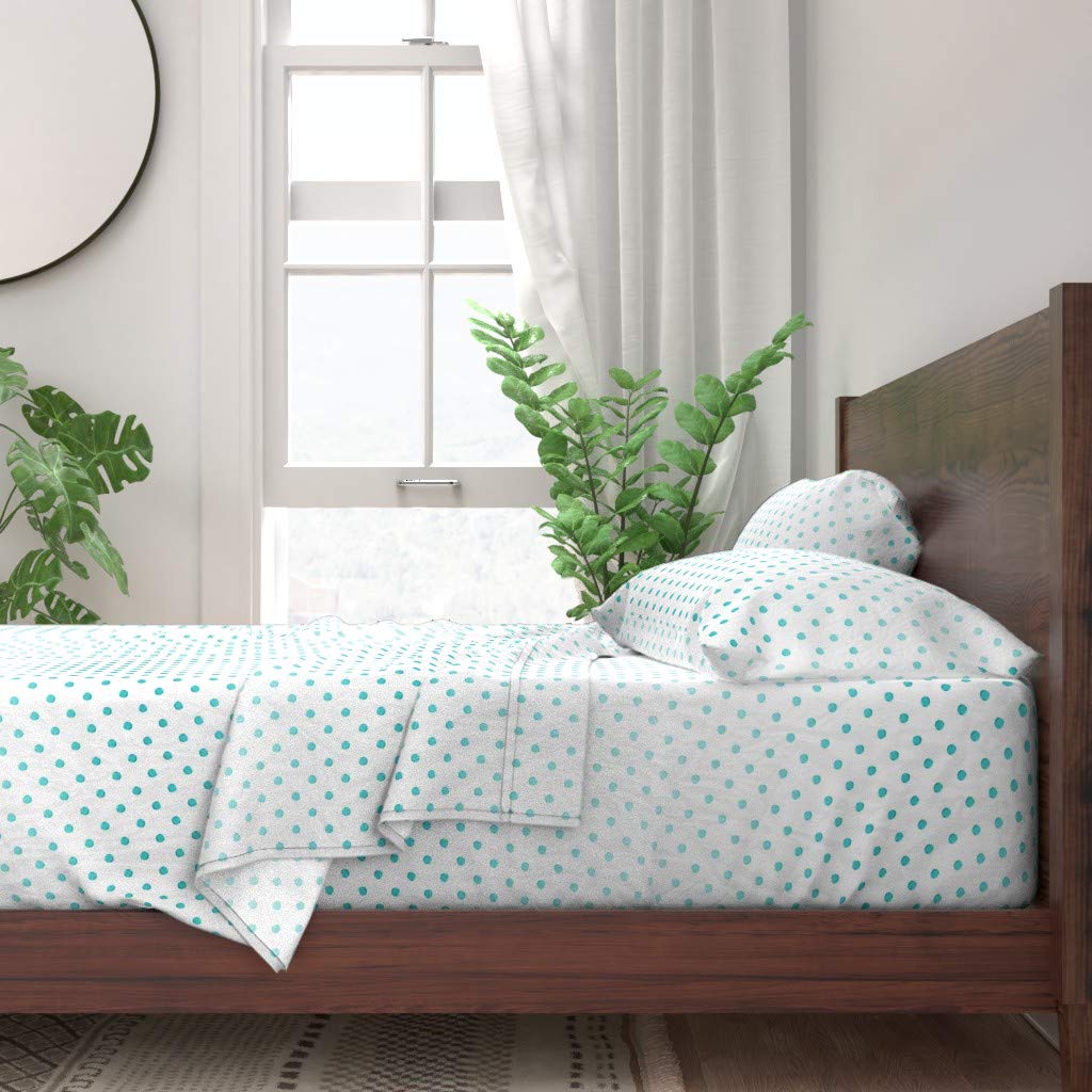 Spoonflower 100% Cotton Twin Sheet Set - 3 Piece Turquoise Blue Ombre Polka Dots Printed Bedding for Baby & Kids Room | Soft & Breathable Custom Design for Nursery, Guest Room or Dorm