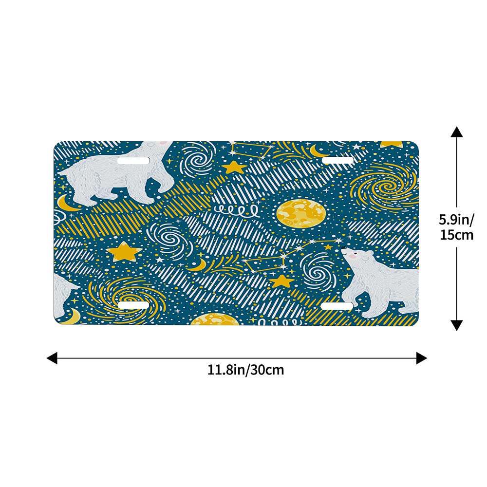 Polar Bear License Plate Cover - Moon Star Galaxy Cosmos Snow North Pole Night Abstract White Car Plate Frame for Women & Men - Perfect for Winter Car Decor, Holiday Gifts & Arctic-Themed Vehicle Accessories