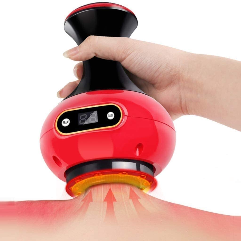 Electric Gua Sha Massager - Reusable Portable Back & Body Scraping Tool with Negative Pressure for Pain Relief & Relaxation | Red | Perfect for Home, Office & Travel Use