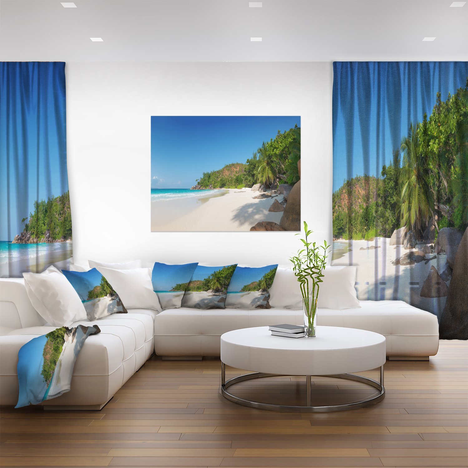Anse Georgette Beach Light Blue Large Seascape Art Canvas Print - Coastal Wall Decor for Living Room, Bedroom & Office - Ocean Themed Home Decoration