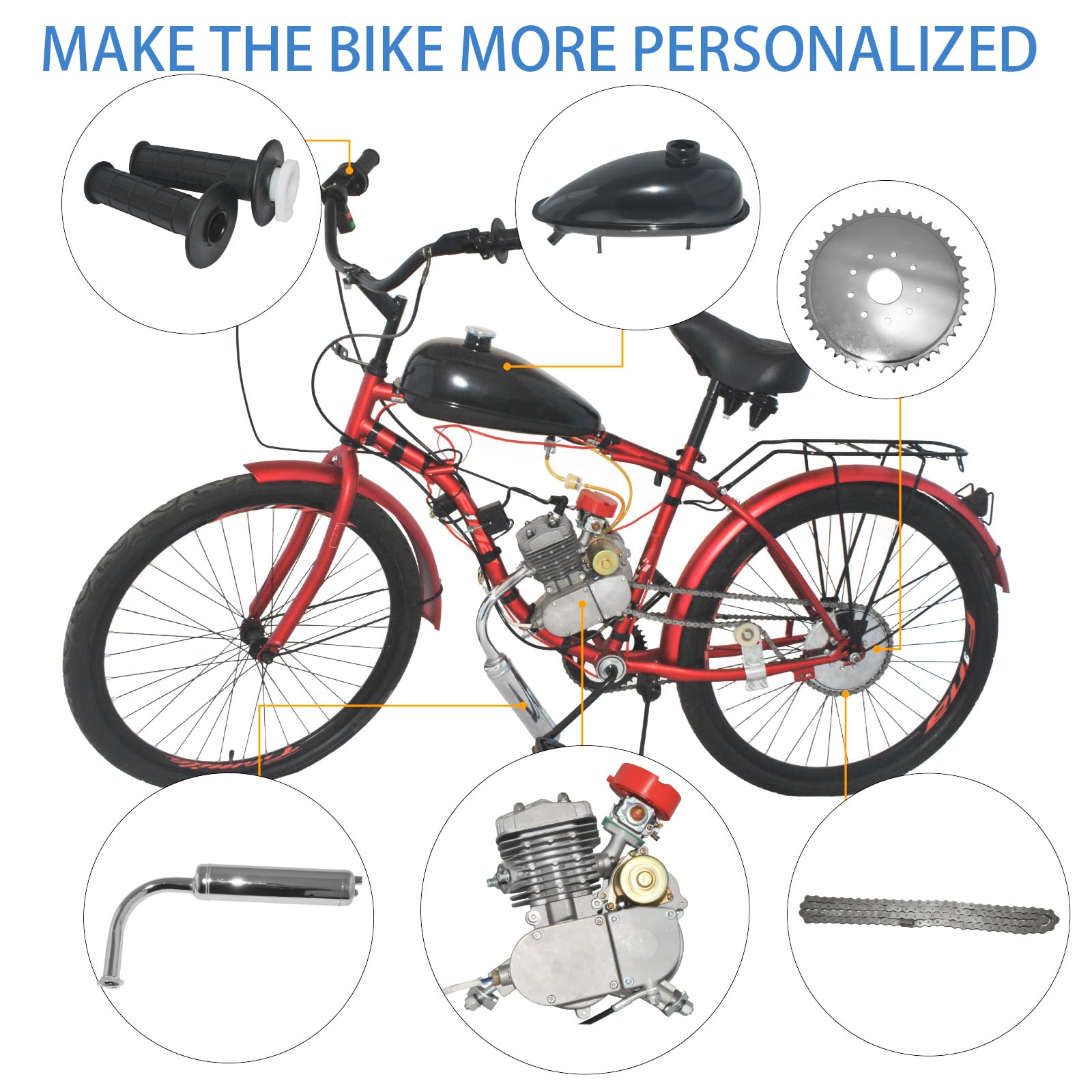 80cc 2-Stroke Electric Start Bicycle Engine Kit - Gas Motor Conversion for 26
