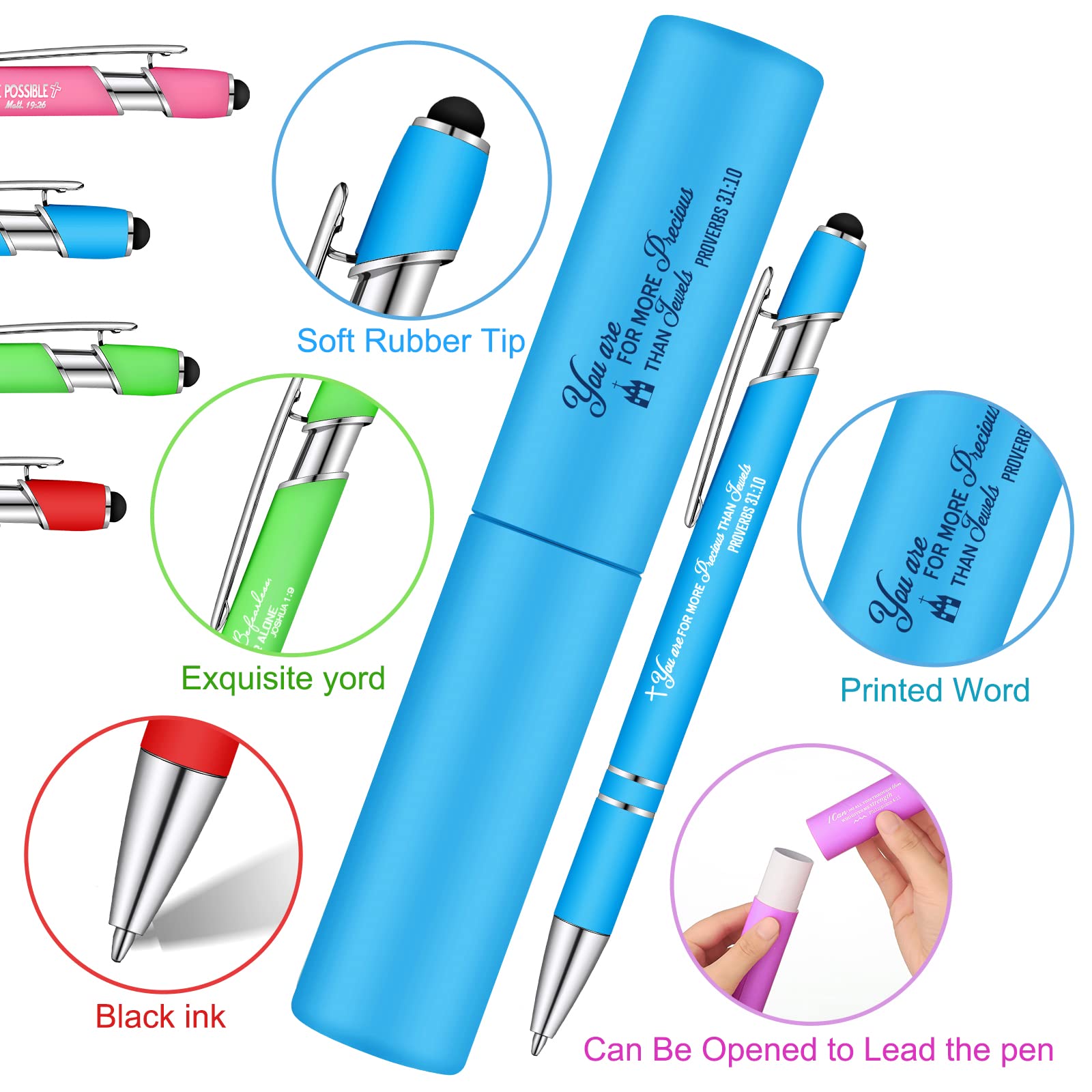 Eersida 4-Pack Inspirational Bible Pens with Bible Verse Quotes - Refillable Ballpoint Pens in Purple for Women & Men - Perfect for Journaling, Bible Study & Gift Giving (Includes Matching Gift Case)