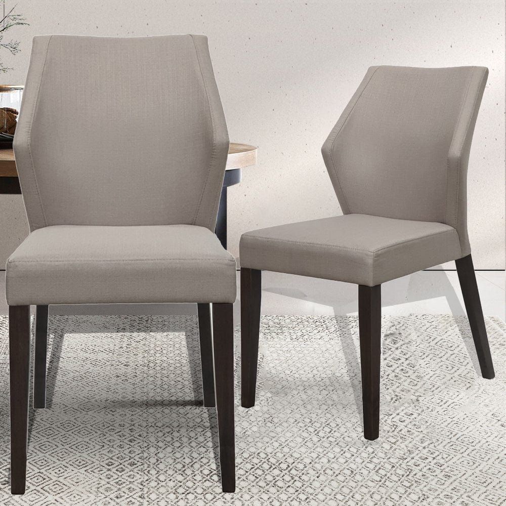 Modern Winged Back Dining Chairs Set of 2 - Grey Oak Rubber Wood Legs & Chrome Fabric Upholstery - Perfect for Kitchen, Dining Room, or Breakfast Nook