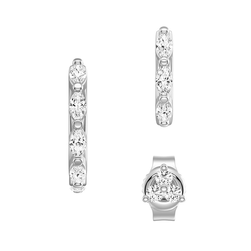 Triple Stack Lab Diamond Earrings Set - Geometric Marquise Studs & Hoops | Perfect for Weddings, Parties & Everyday Elegance