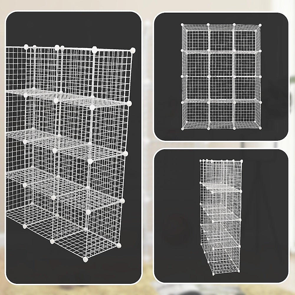 12 Cube Wire Grid Organizer Bookcase - White Storage Cabinet for Wardrobe, Closet & Home Organization | Perfect for Bedroom, Office & Living Room Storage Solutions