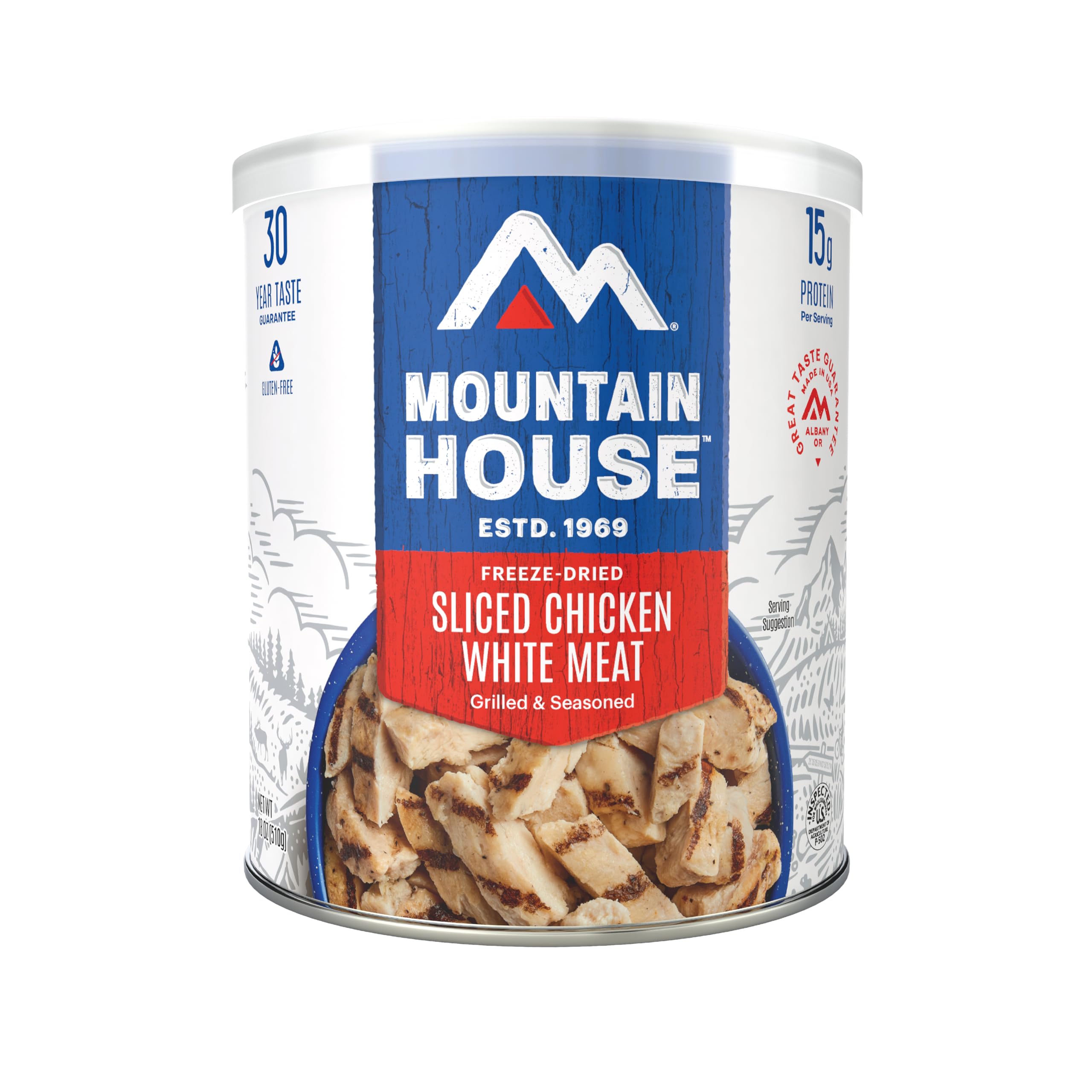 Mountain House Freeze Dried Grilled Chicken #10 Can - 24 Servings Gluten-Free Emergency Food for Camping, Hiking & Survival Preparedness