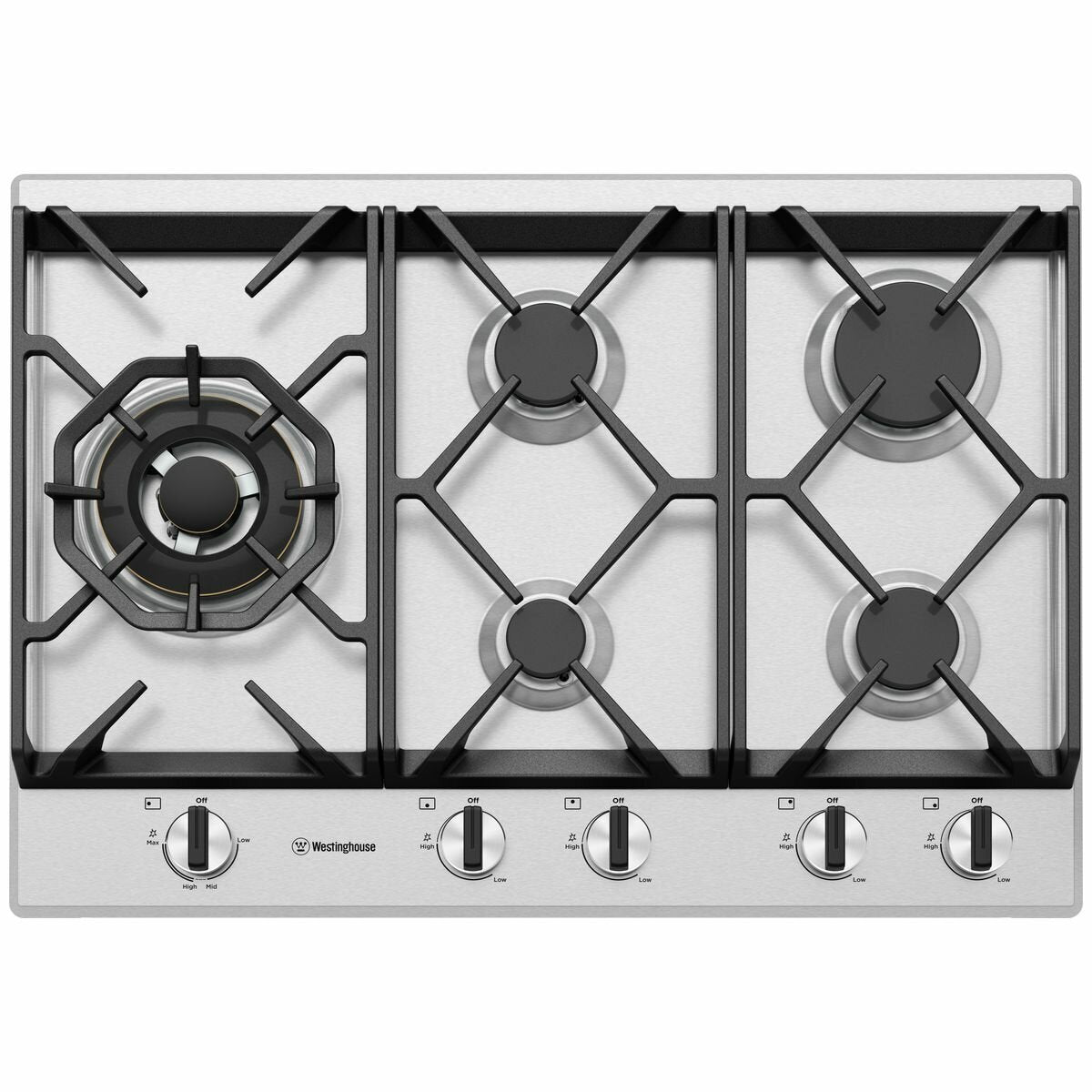 Westinghouse 75cm 5 Burner Natural Gas Cooktop WHG758SC - Premium Stainless Steel Gas Stove for Modern Kitchens | Perfect for Home Cooking, Entertaining & Professional Chefs