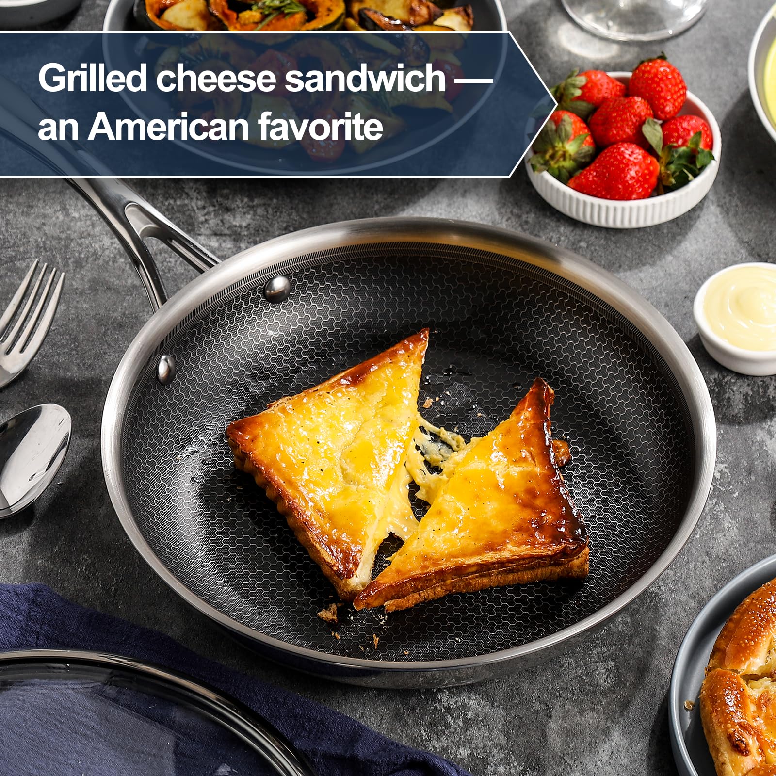 Premium 5-Piece Nonstick Fry Pan Set - 8, 10 & 12-Inch Hybrid Skillets with Glass Lids & Stay-Cool Handles | PFOA-Free, Dishwasher & Oven Safe | Compatible with All Cooktops | Perfect for Sautéing, Frying & Everyday Cooking
