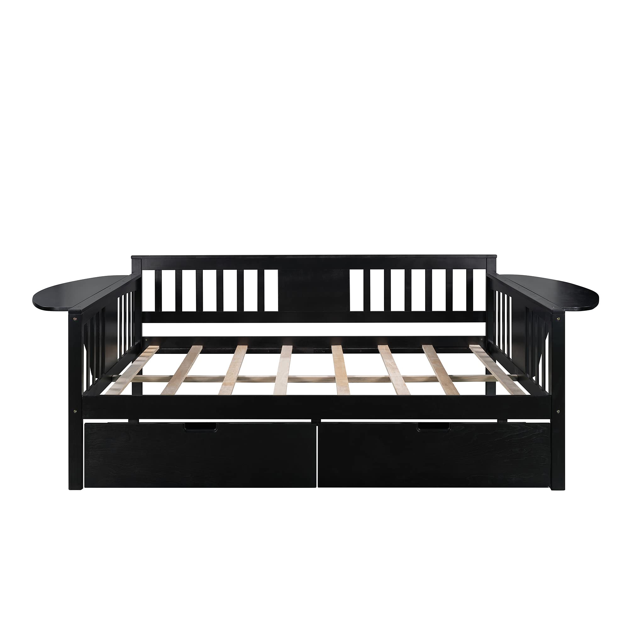 Full Size Solid Wood Daybed with 2 Storage Drawers & Side Table - No Box Spring Needed, Slat Support, Easy Assembly - Convertible Sofa Bed for Bedroom, Guest Room or Living Room (Espresso Finish) - Perfect for Small Spaces, Sleepovers & Multi-Functional Furniture Needs