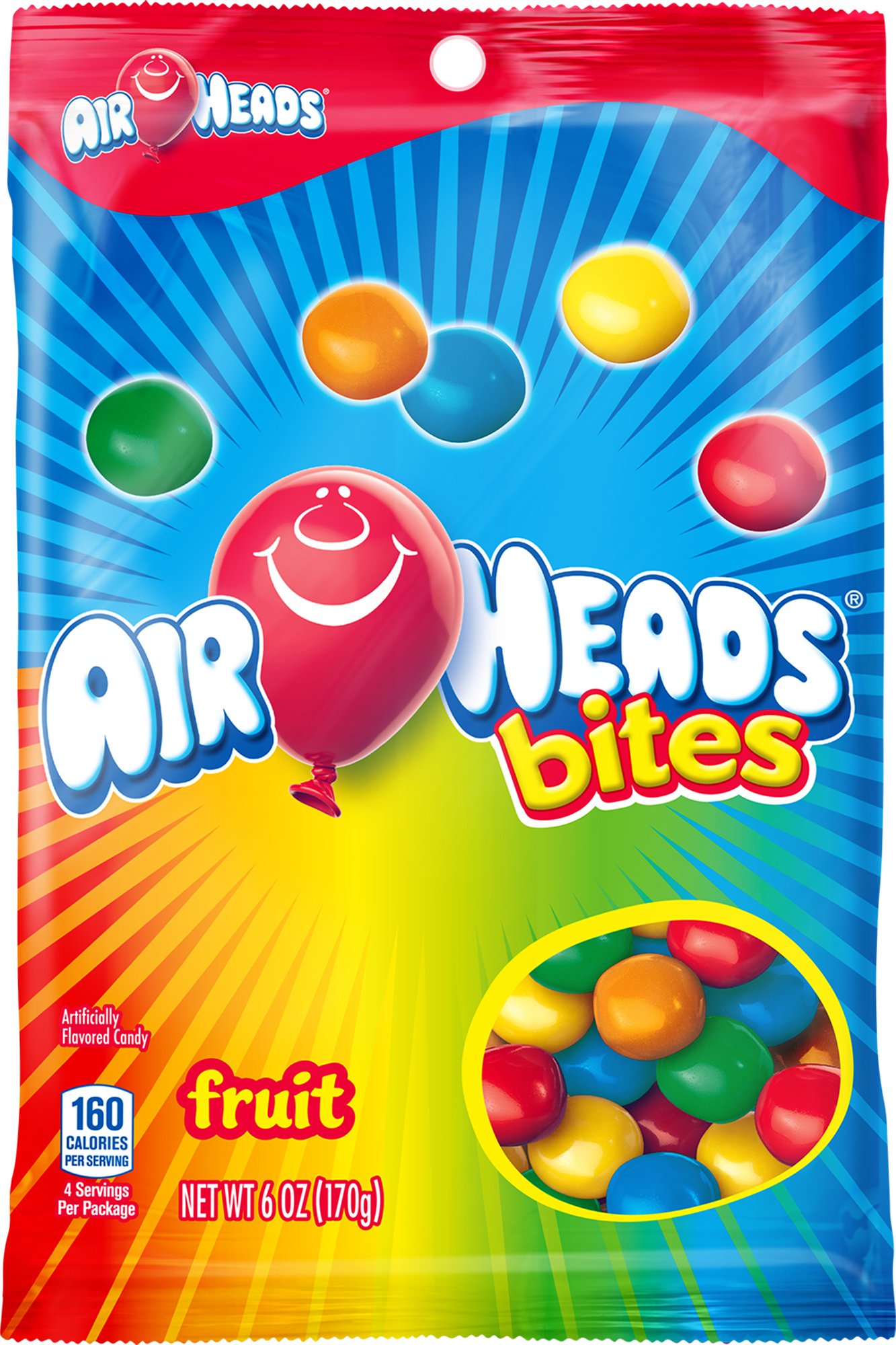 AirHeads Bites Candy Peg Bag - 6oz Fruit Flavored Chewy Candy for Parties, Halloween, Movie Nights & Road Trips