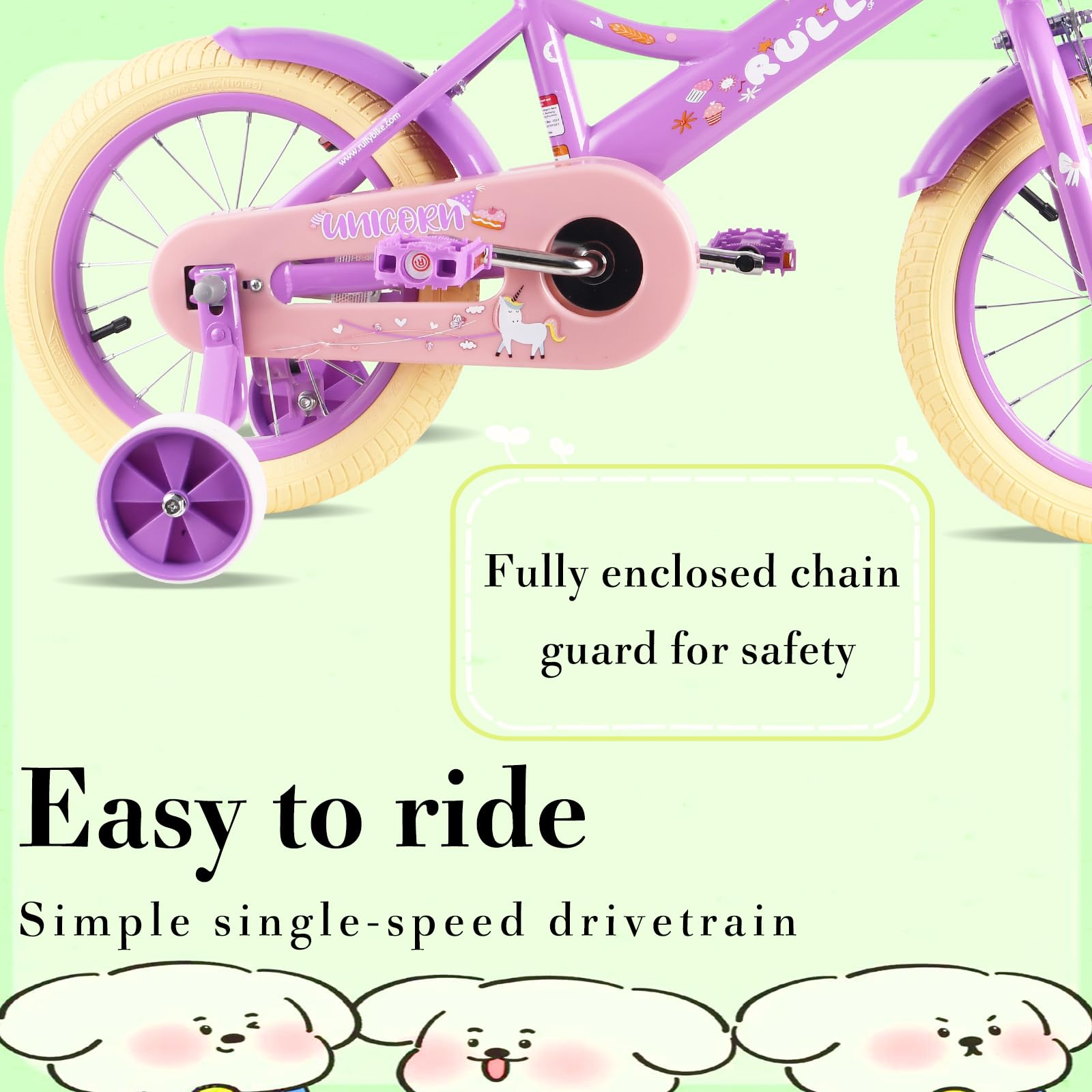 RULLY 12 14 16 Inch Kids Bike for Girls Ages 2-7 Years - Training Wheels, Front Handbrake, Basket & Streamers - Perfect for Neighborhood Rides, Park Adventures & Learning to Cycle
