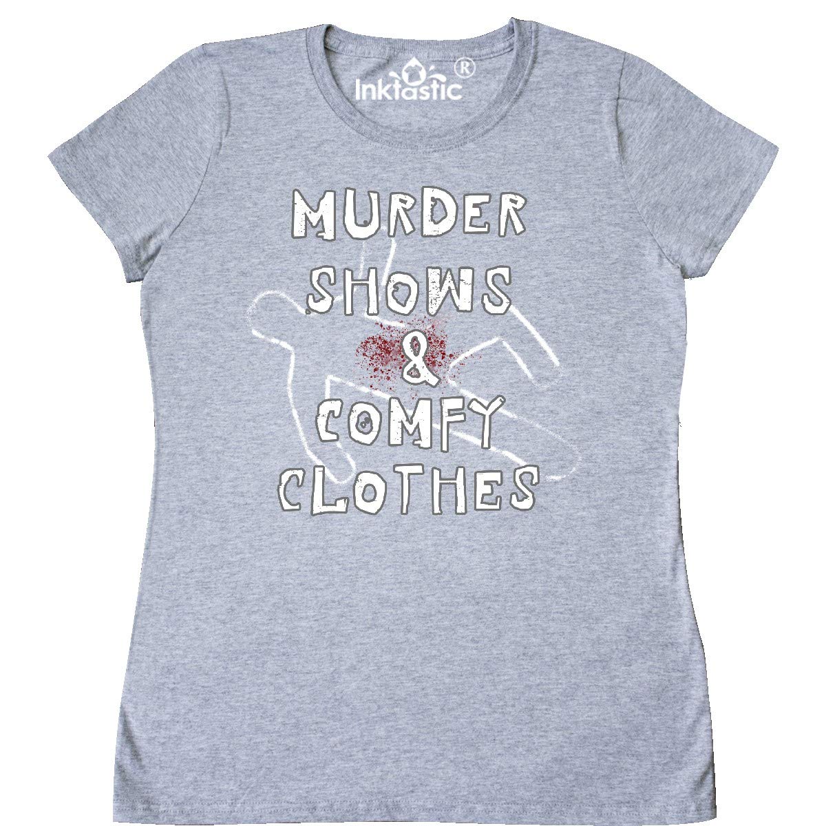 Murder Mystery & True Crime Enthusiast Women's T-Shirt - Bloody Chalk Outline Design - Soft Cotton Tee for Crime Podcast Fans, Detective Parties & Halloween Costumes