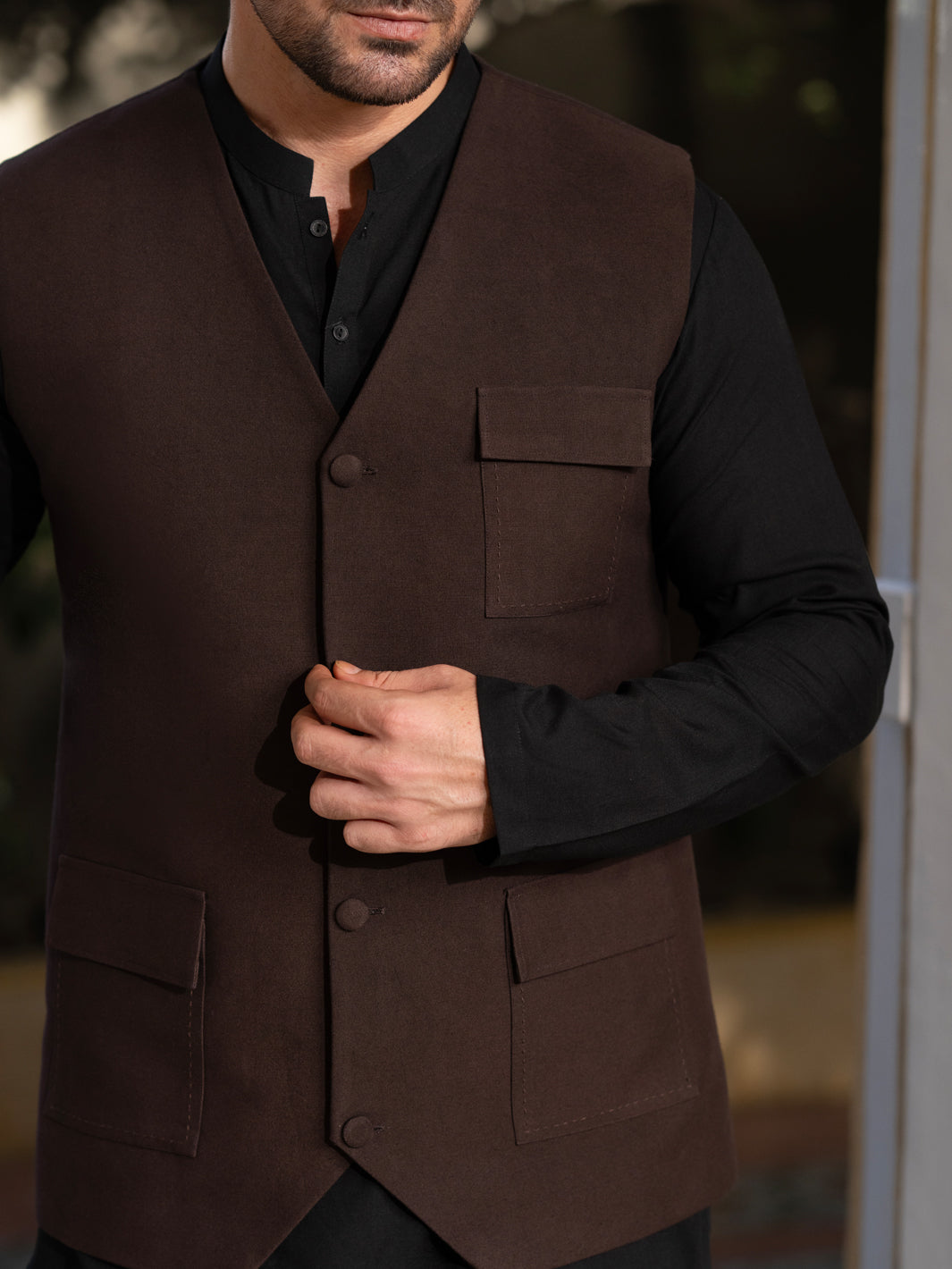 Blended Dark Brown Waist Coat Suit by J. Junaid Jamshed | Premium Formal Menswear for Weddings, Business Meetings & Special Occasions