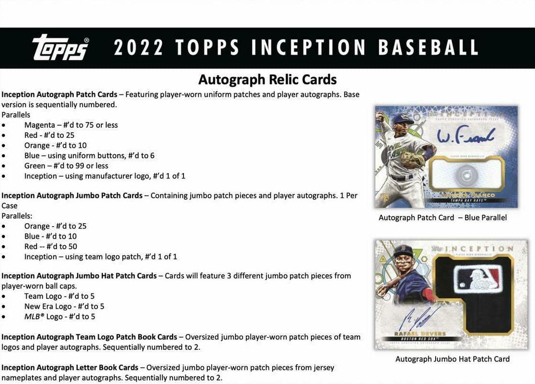 2022 Topps Inception Baseball Hobby Box - 1 Pack with 7 Cards Including 1 Autograph or Auto/Relic Card | MLB Trading Cards Collection for Collectors & Fans | Perfect for Sports Memorabilia Displays & Investment