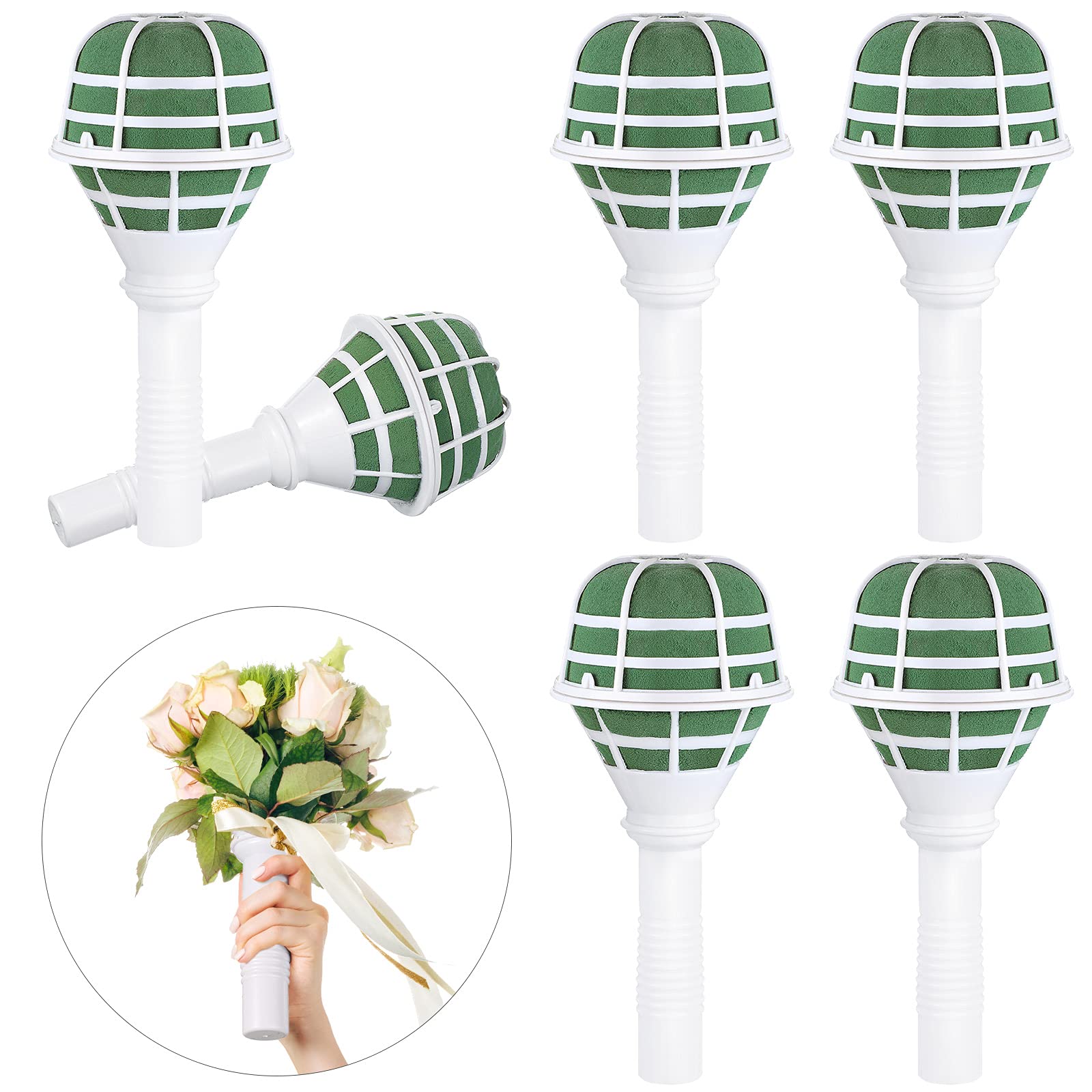 Geiserailie 6-Piece Wedding Bouquet Holder Set - Floral Foam Bouquet Handle for Bridal Artificial Flowers, DIY Flower Arrangements & Gardening Supplies - Perfect for Weddings, Bridal Showers & Home Decor
