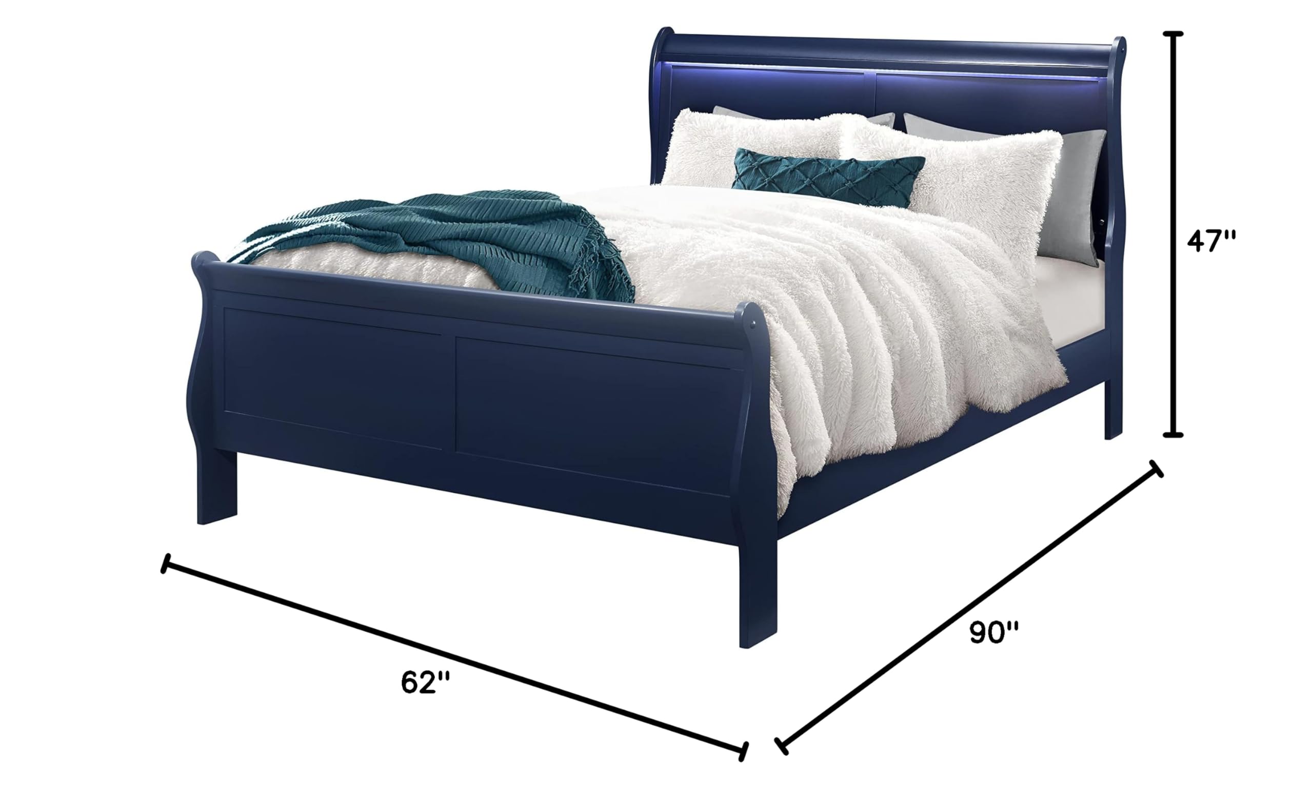 Charlie Blue Queen Size Bed Frame - Modern & Stylish Furniture for Bedroom | Global Furniture USA | Perfect for Master Bedrooms, Guest Rooms & Apartments