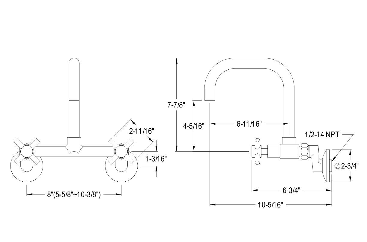 Concord Two Handle Wall Mount Bathroom Faucet - 2 Hole Deck Mount Sink Faucet for Bathroom Vanity, Powder Room & Utility Sink (Brushed Nickel Finish)