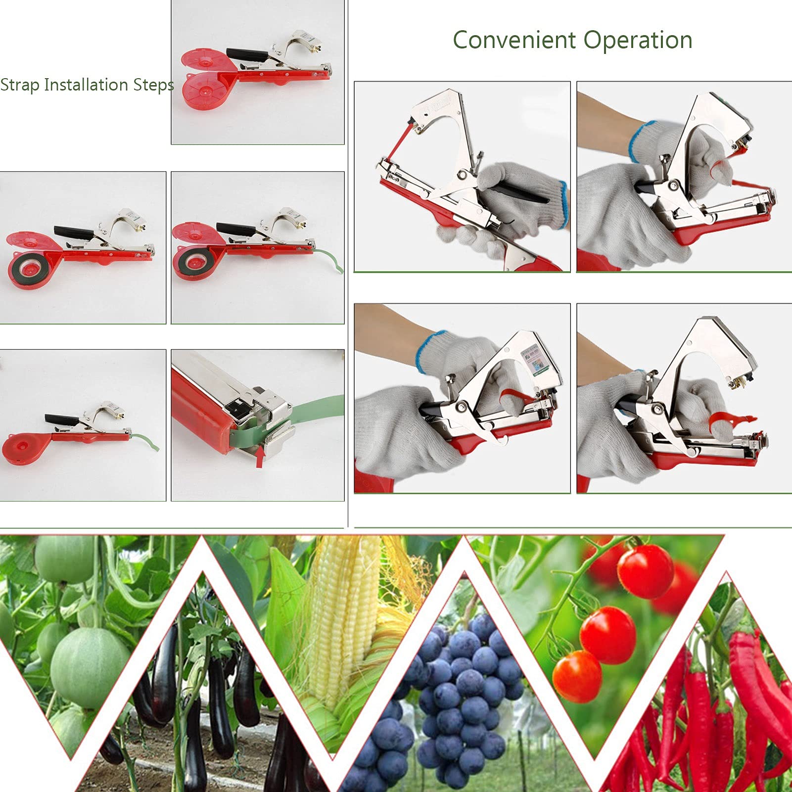 **Plant Tying Tape Machine with 1 Box Nails & 3 Rolls Tape – Garden Tool for Strapping Vegetables, Cucumbers, Tomatoes – Perfect for Home Gardening and Greenhouses**