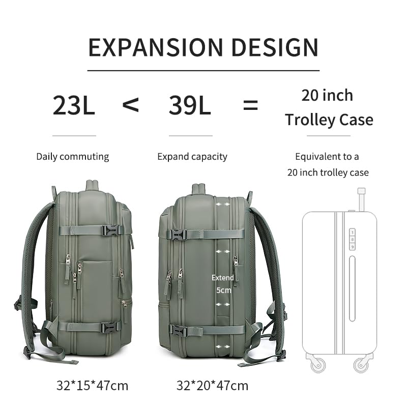 Expandable 17 Inch Travel Backpack - TSA Approved Carry On Backpack for Airplane, Lightweight Waterproof Hiking Backpack with USB Charging Port - Perfect for Business Trips, Weekend Getaways & Outdoor Adventures