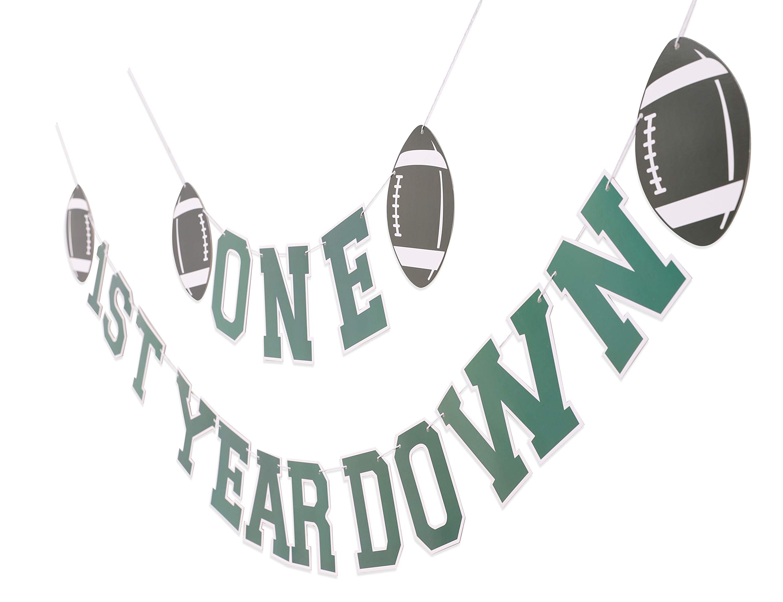 Personalized Football 1st Birthday Banner - 1st Year Down Celebration Decor, Customizable Super Bowl Party Supplies for Baby Boy's First Birthday, Football Theme Nursery Decor & Sports Party Backdrop