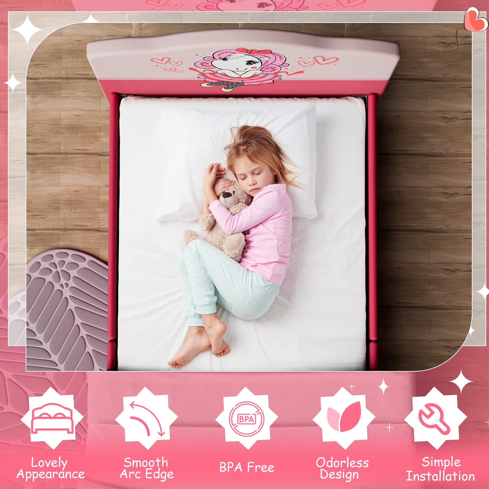 HONEY JOY Twin Bed Frame for Kids - Sturdy Wooden Platform Bed with Headboard & Slat Support, No Box Spring Needed - Perfect for Boys & Girls Bedrooms - Fits Standard Twin Mattress - Ideal for Toddler Rooms, Sleepovers & Kids' Bedroom Decor