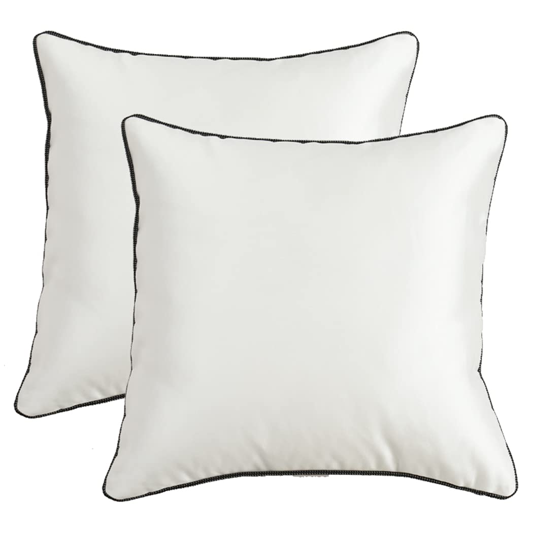 King Protea Ivory White Decorative Throw Pillow Covers - Soft Heavy Satin Fabric with Black & White Piping - 18x18 Inch (45x45cm) Square Cushion Cases for Sofa, Couch, Bed & Chair - Set of 2 - Perfect for Living Room Decor, Bedroom Accents & Home Styling