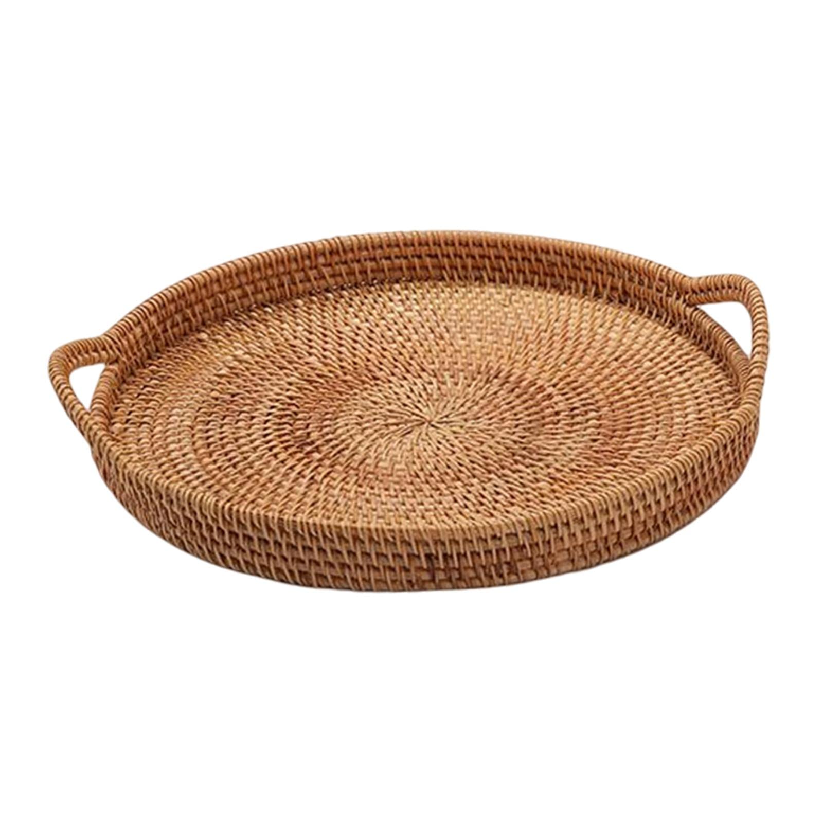 Colcolo Round Rattan Serving Tray - 24cm Natural Woven Snack Basket for Breakfast, Parties & Kitchen Organization | Perfect for Entertaining, Picnics & Home Decor