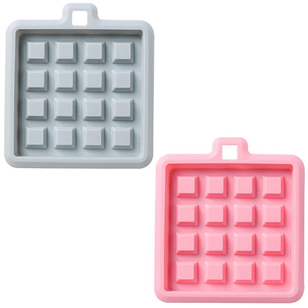 2-Pack Silicone Waffle Molds - Non-Stick Square Baking Pans for Waffles, Muffins, Cakes, Chocolate & Soap Making (3.3x3.3x0.4 inch) - Perfect for Home Baking, DIY Crafts & Party Treats - Blue & Pink Set