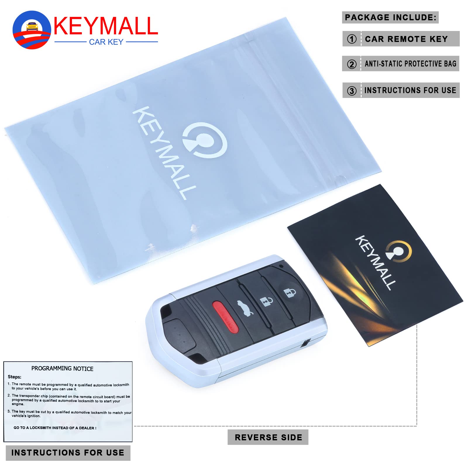 Replacement Car Key Fob Keyless Entry Remote for Acura TL 2009-2014 (FCC ID: M3N5WY8145, P/N: 267F-5WY8145) - 4 Button Smart Remote Control - Perfect for Lost/Damaged Key Replacement & Vehicle Security