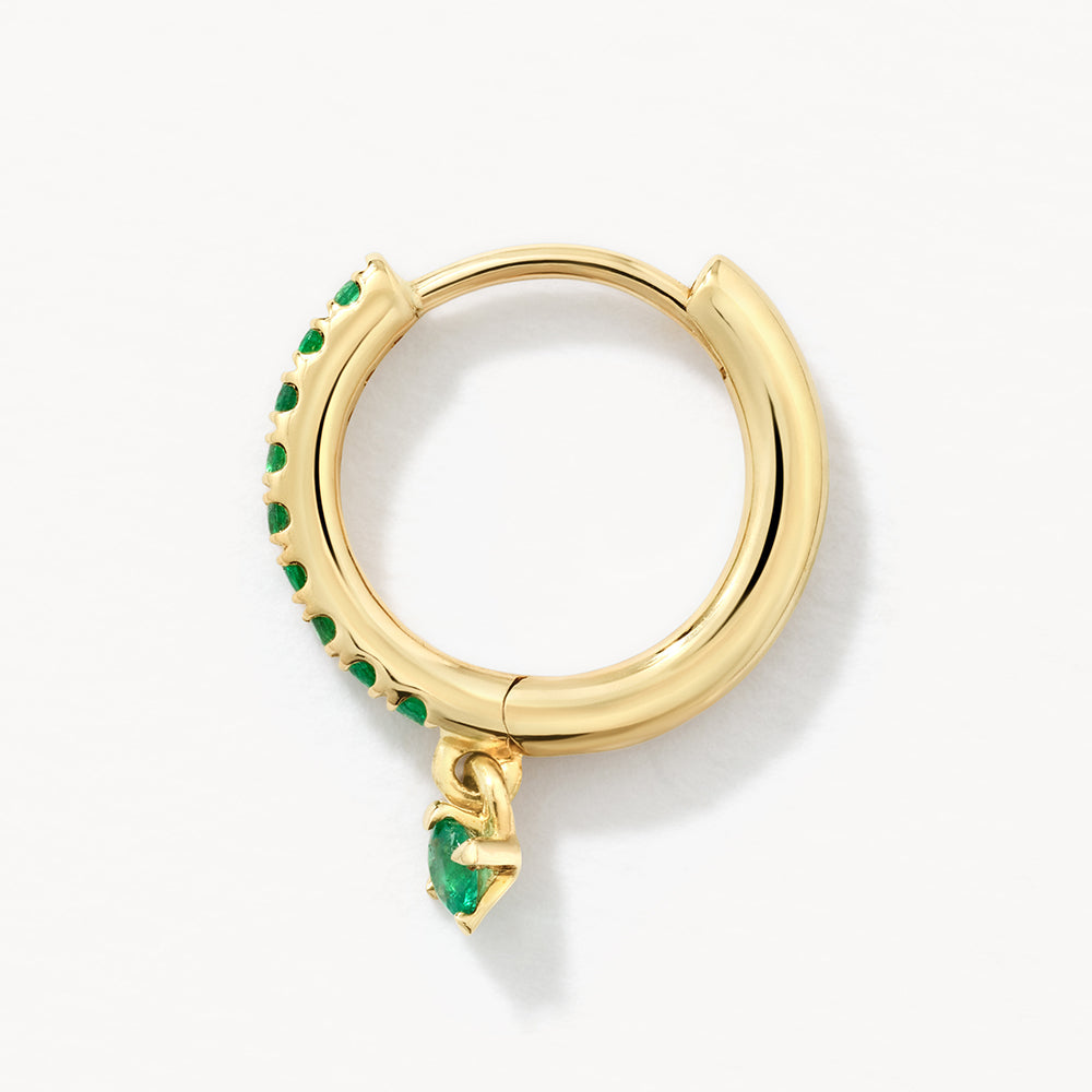 10K Gold Emerald Drop Single Huggie Earrings – Dainty & Elegant Jewelry for Everyday Wear, Parties & Special Occasions