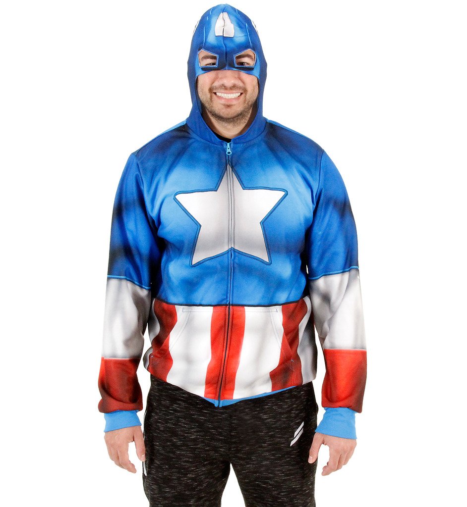 Captain America Fleece Zip Hoodie with Backpack - Marvel Superhero Cosplay & Casual Wear for Men & Women - Perfect for Halloween, Comic Con & Everyday Fashion