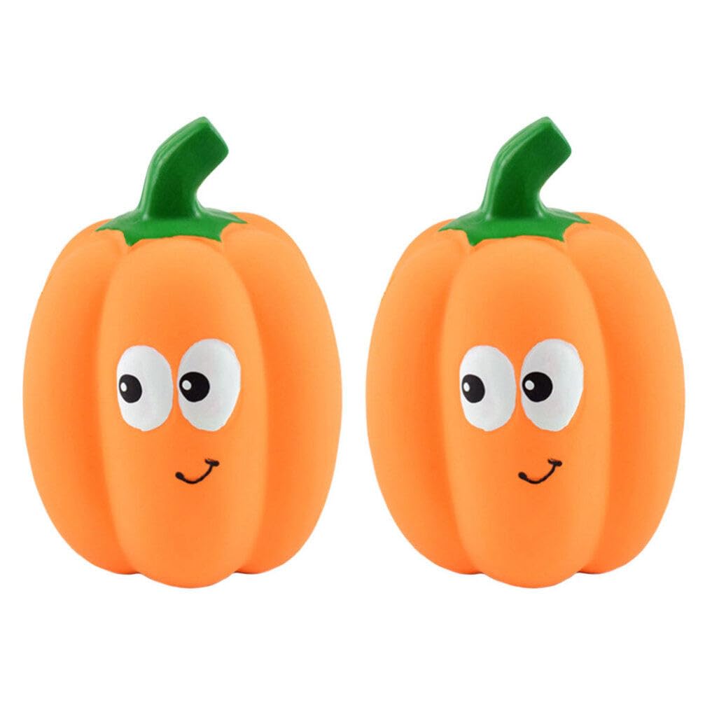 STOBOK 2-Pack Halloween Dog Squeaky Toys - Pumpkin-Shaped Latex Chew Toys for Puppies & Adult Dogs - Interactive Play, Teeth Cleaning & Brain Stimulation - Perfect for Playtime, Training & Halloween Costume Accessories