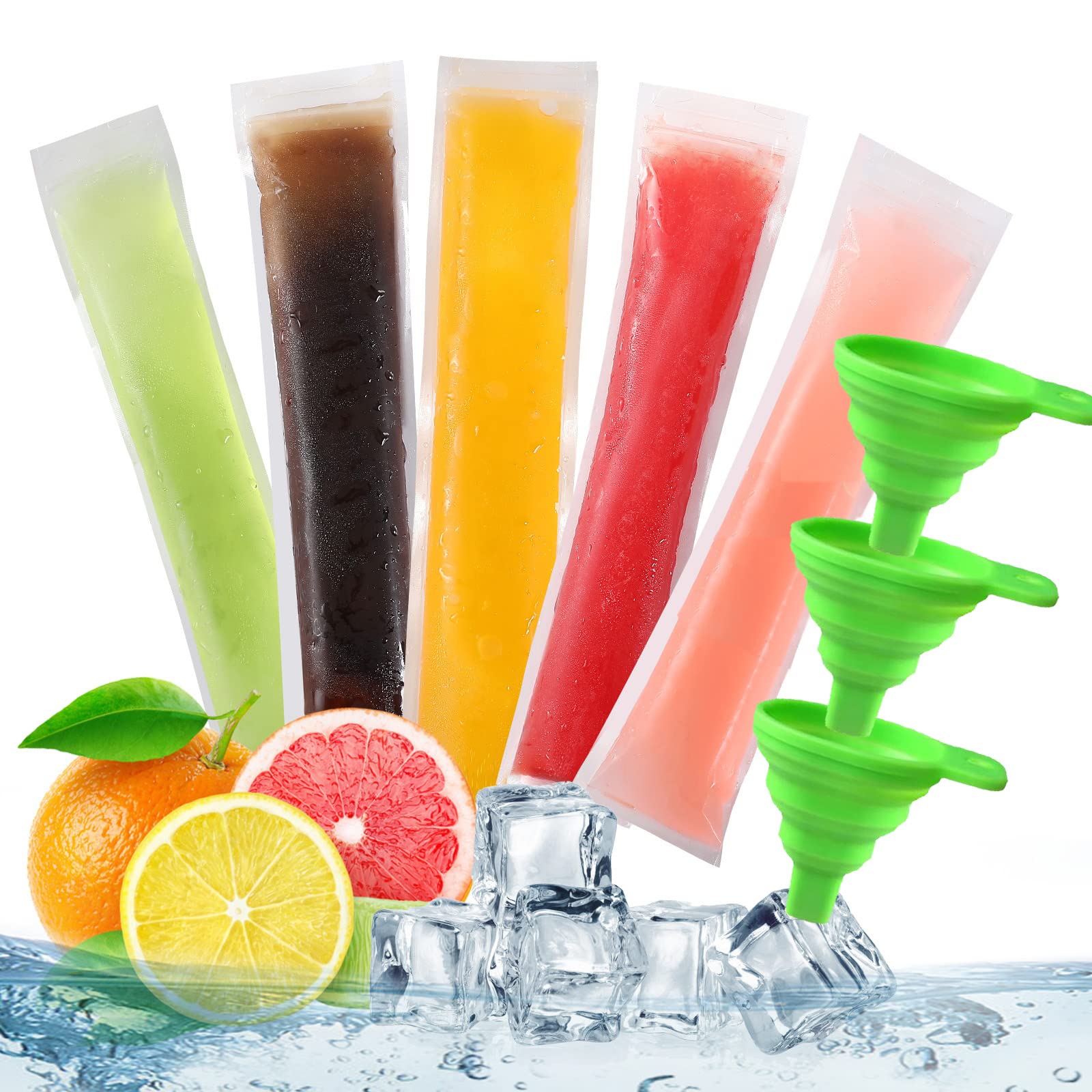300 Popsicle Molds Bags - DIY Disposable Ice Pop Bags for Homemade Ice Lollies with Silicone Funnel - Perfect for Freeze Snacks, Kids Parties, Summer Treats & Healthy Frozen Desserts
