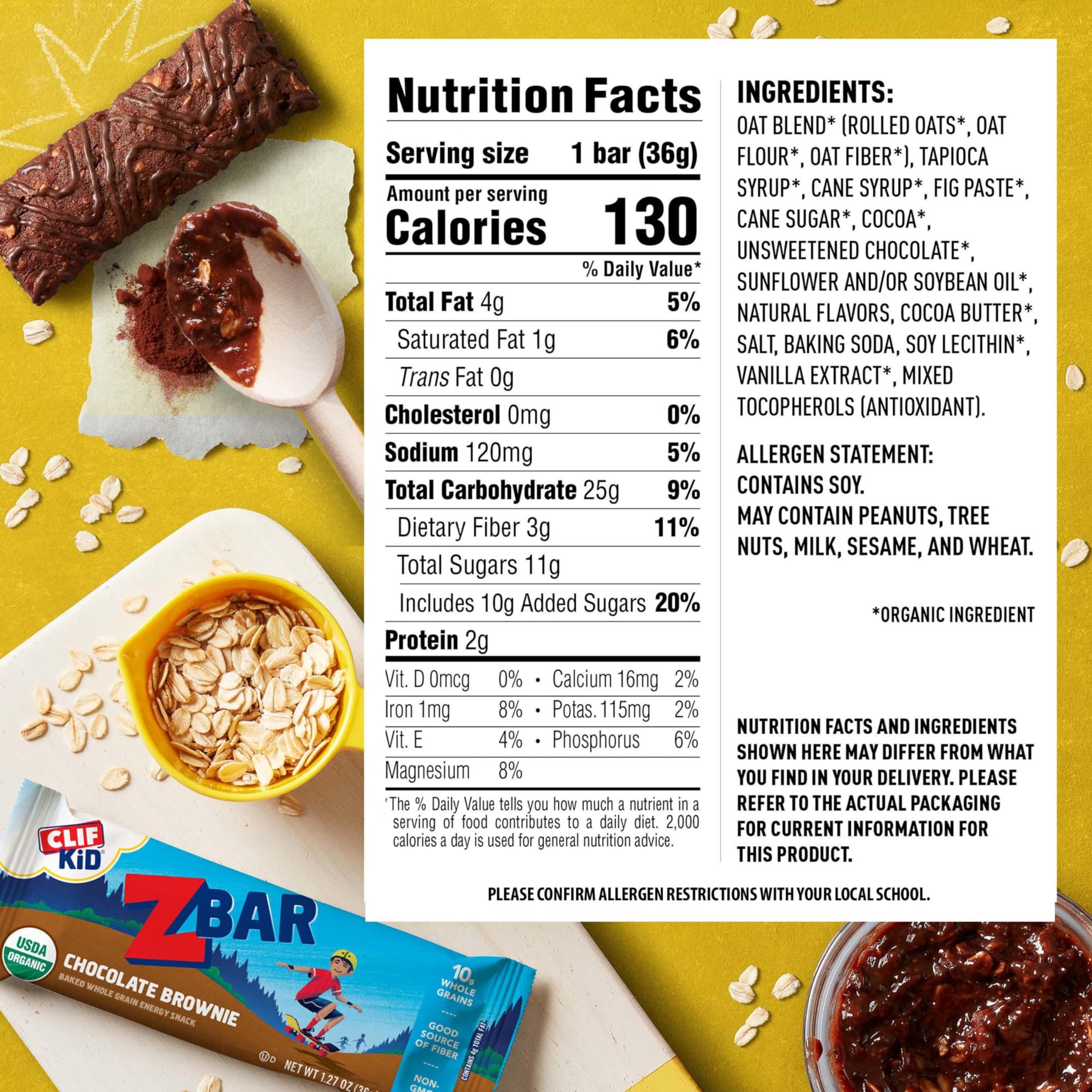 CLIF Kid Zbar Chocolate Brownie - Organic Whole Grain Snack Bars for Kids Lunch & Outdoors