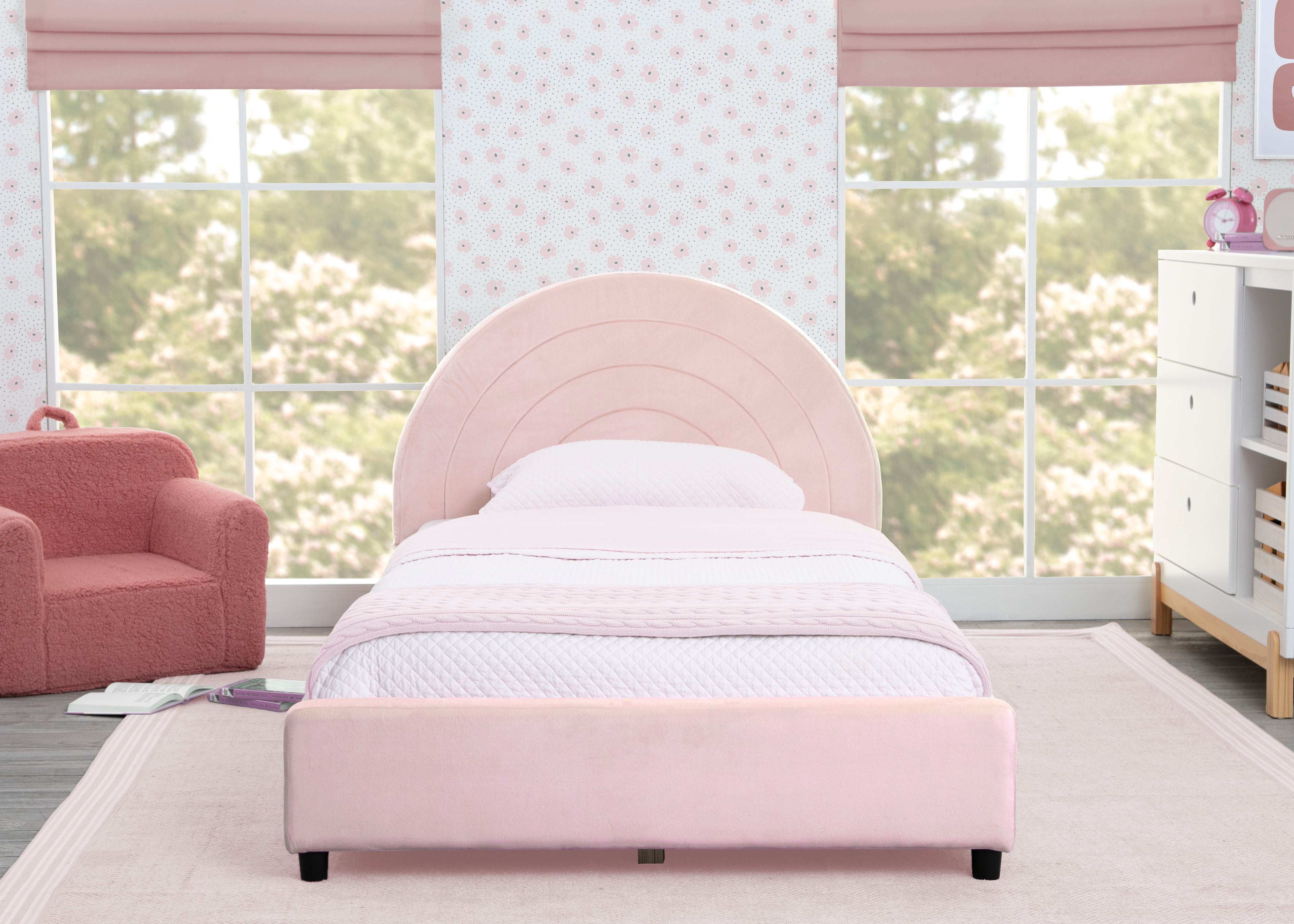 Upholstered Twin Bed with Round Headboard - Soft Fabric Frame for Kids & Teens - Perfect for Bedrooms, Dorms & Guest Rooms