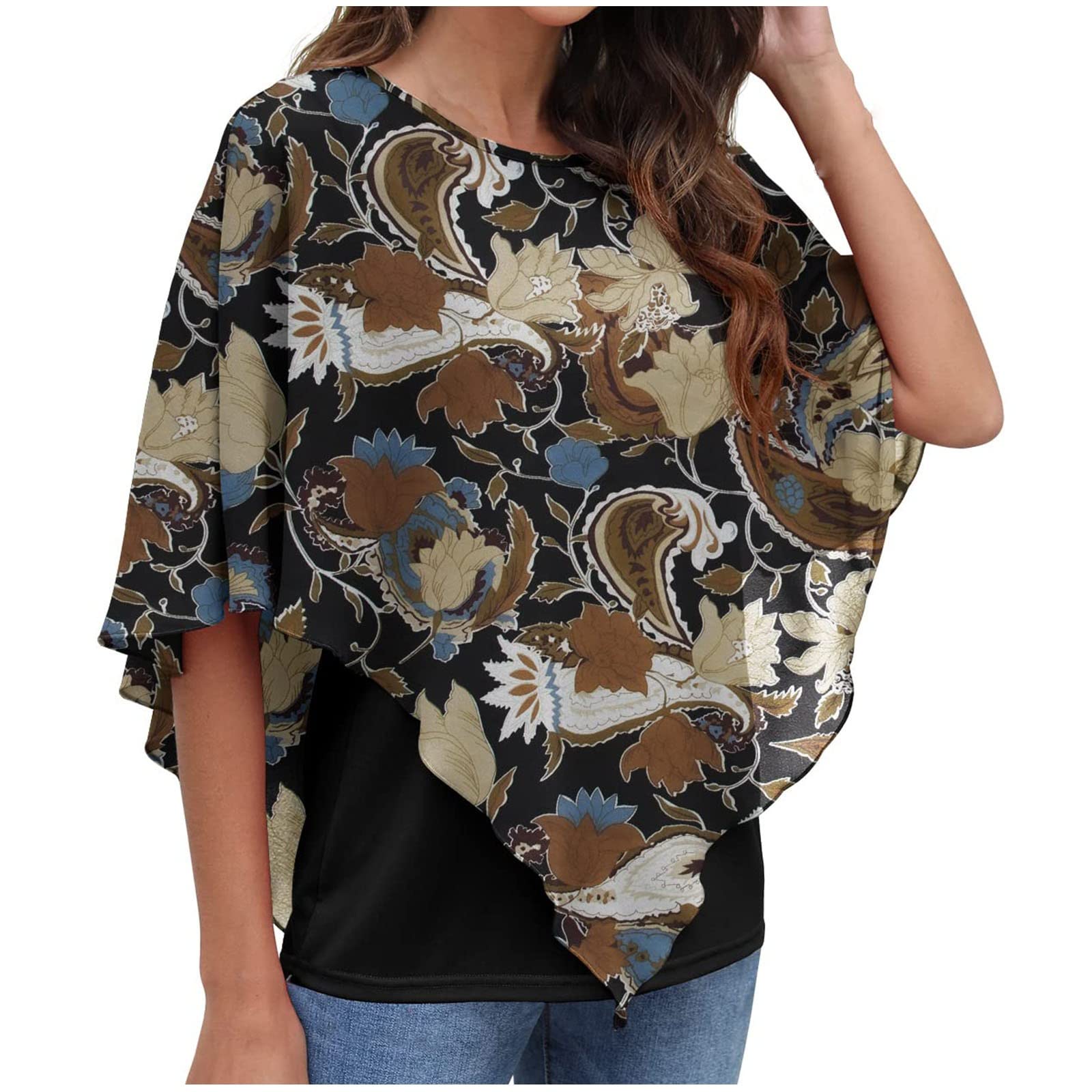 Women's Summer Chiffon Blouses - Casual Loose Short Sleeve Double Layer Tunic Tops | Flowy Lightweight Shirts for Office, Beach & Everyday Wear