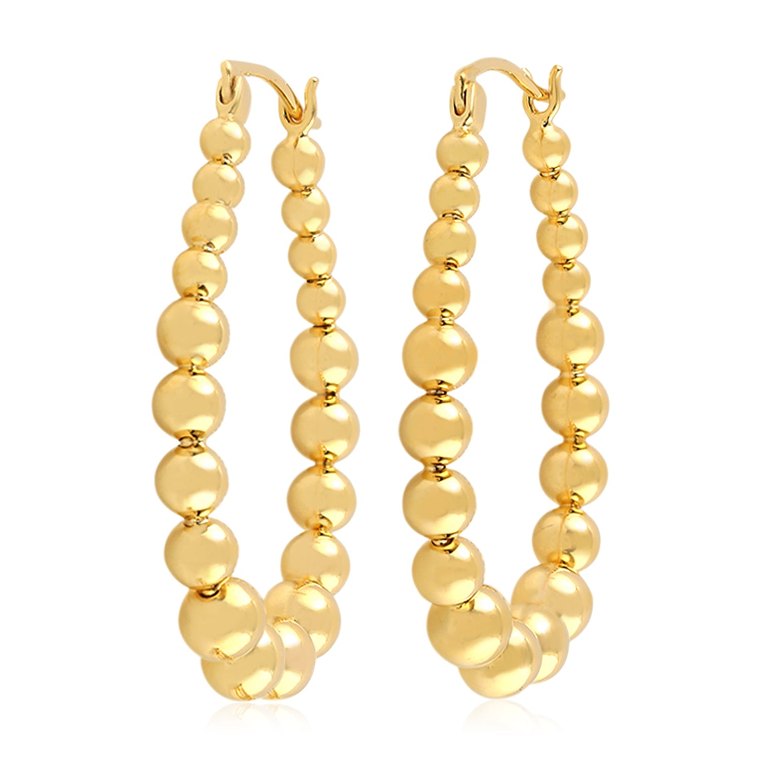 18K Yellow Gold Beaded Long Hoop Earrings for Women - Elegant Dangle Drop Earrings for Parties, Weddings & Everyday Wear