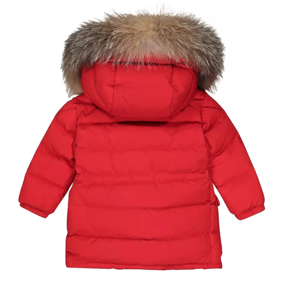 Moncler Red Fur-Trimmed Down Parka for Infants - Warm Winter Coat for Babies, Perfect for Cold Weather & Outdoor Adventures