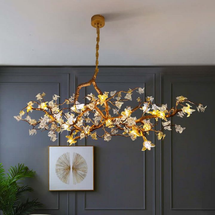 Aosta Branch Chandelier - Modern Wooden Ceiling Light Fixture for Dining Room, Living Room & Bedroom | Rustic Home Decor Lighting