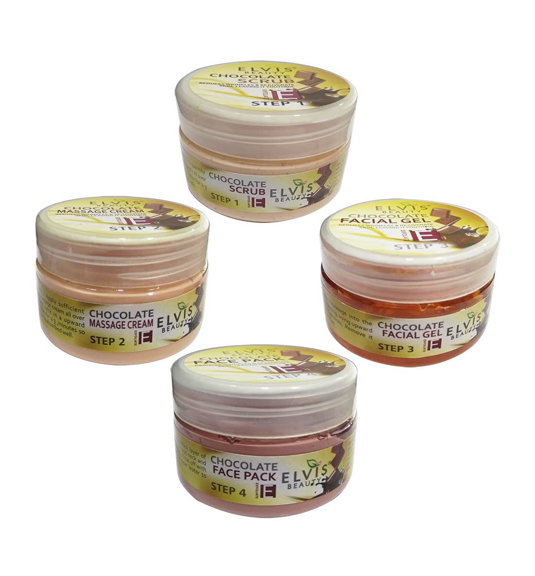 ELVIS BEAUTY Chocolate Facial Kit - 4 x 50g Derma Therapy for Glowing Skin | At-Home Spa Treatment for Relaxation & Skin Rejuvenation