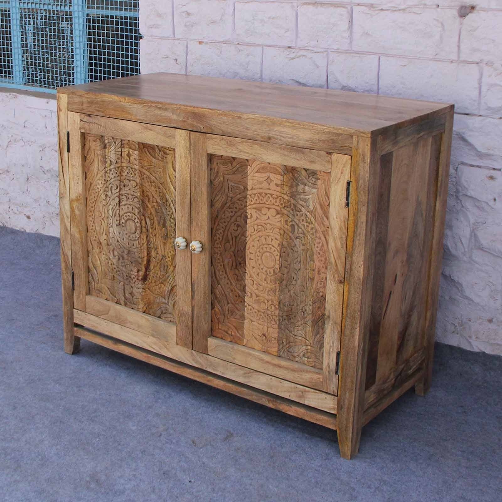 Elegant Floral Carved Solid Wood Sideboard - Handcrafted Buffet Cabinet for Dining Room, Living Room & Entryway Decor