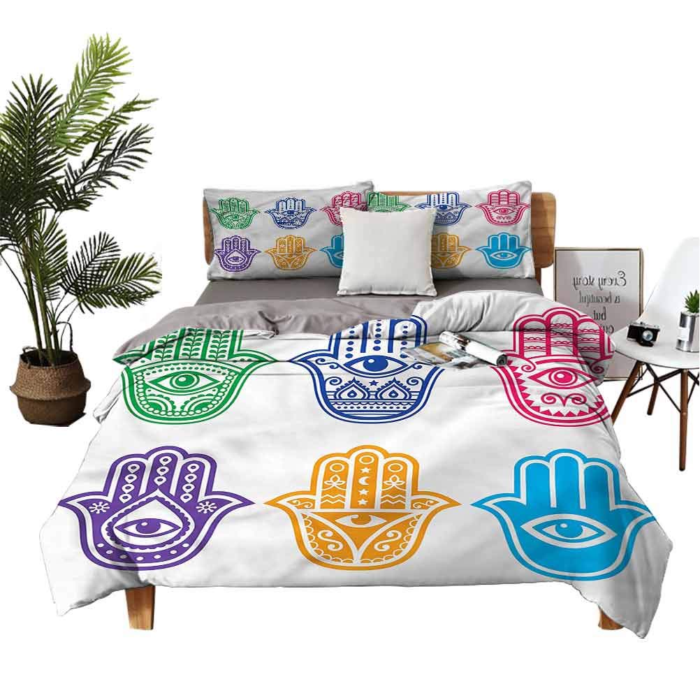 SUZM Hamsa 3-Piece Spiritual Microfiber Bedding Set King Size - Soft Bedspread Cover for Meditation Rooms, Boho Bedrooms & Spiritual Retreats