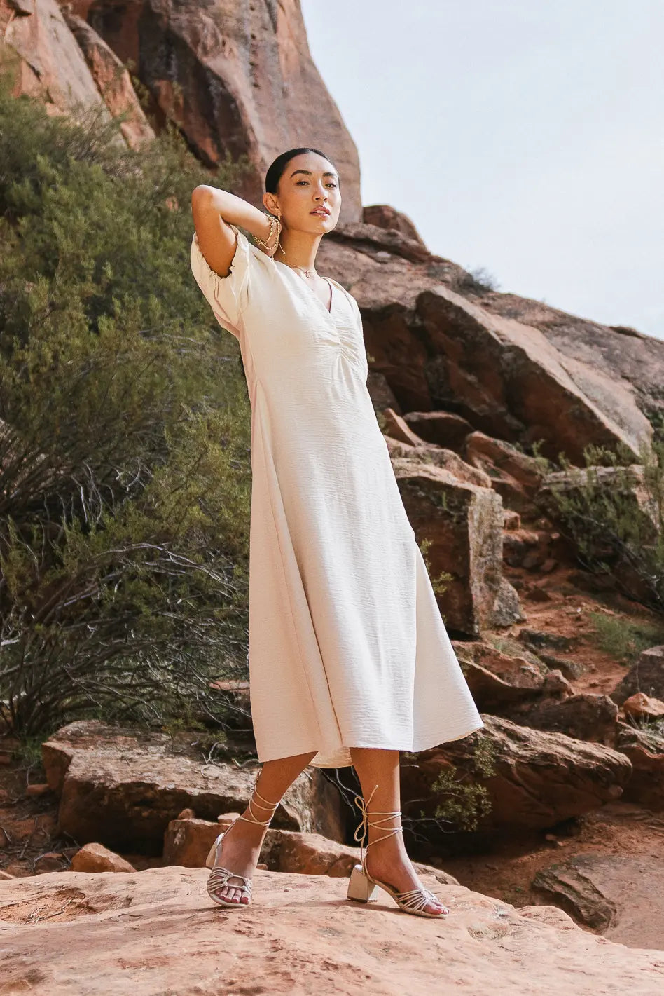 Maeve Midi Dress in Cream | Elegant Flowy Summer Dress for Women | Perfect for Weddings, Parties & Date Nights | FINAL SALE