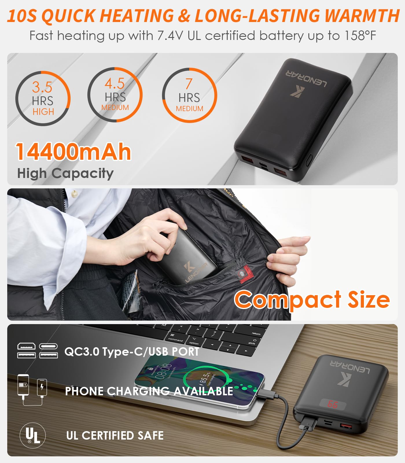 Heated Jacket for Men with Battery Pack - Winter Warm Electric Heating Coat with Detachable Hood | Perfect for Outdoor Activities, Camping & Cold Weather Gifts