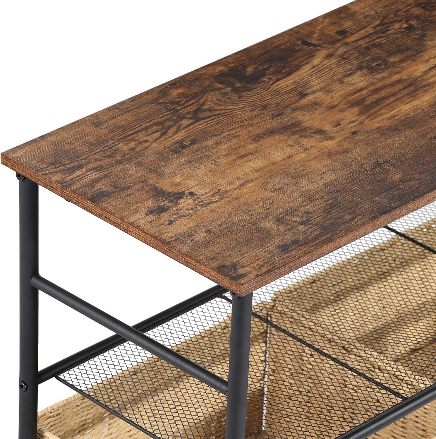 VECELO Industrial Console Table with 2 Wicker Baskets - Rustic Narrow Sofa Table for Hallway, Living Room & Entryway - Easy Assembly 2-Tier Storage Shelf in Retro Brown - Perfect for Small Spaces & Farmhouse Decor