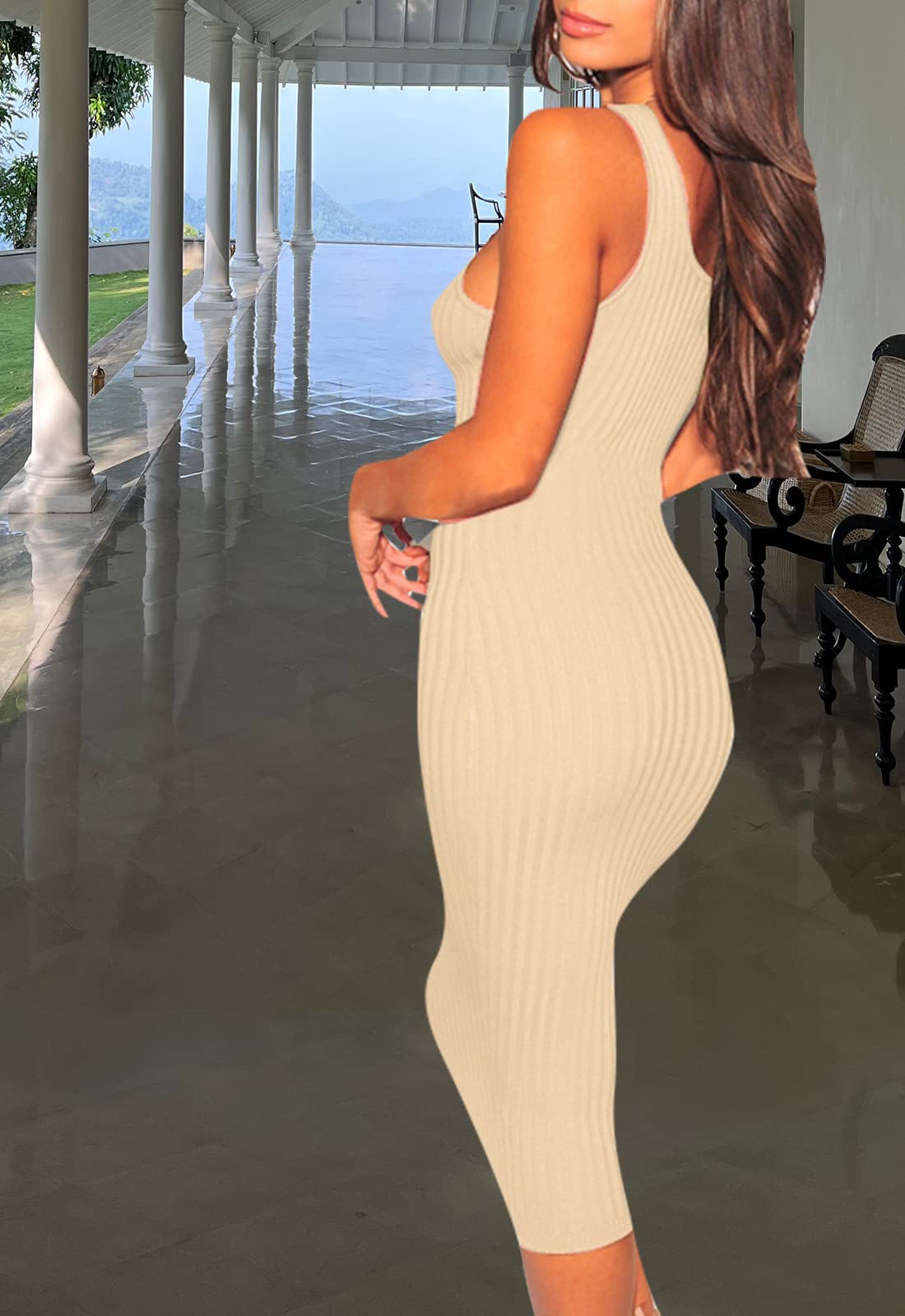 Sexy Women's Bodycon Ribbed Tank Dress - Sleeveless Stretchy Midi Dress for Casual, Party & Club Wear | Perfect for Night Out, Date Night & Summer Outfits