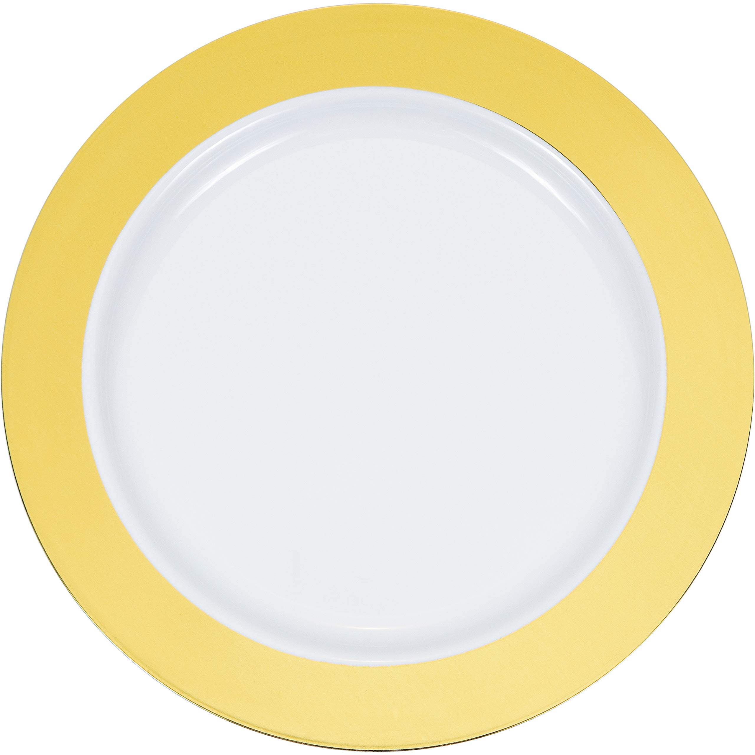 Creative Converting Gold Rim Plastic Dessert Plates - 7 Inch Elegant Party Plates for Birthday, Wedding, Anniversary & Holiday Celebrations - Set of 10 Disposable Plates for Cake, Desserts & Appetizers