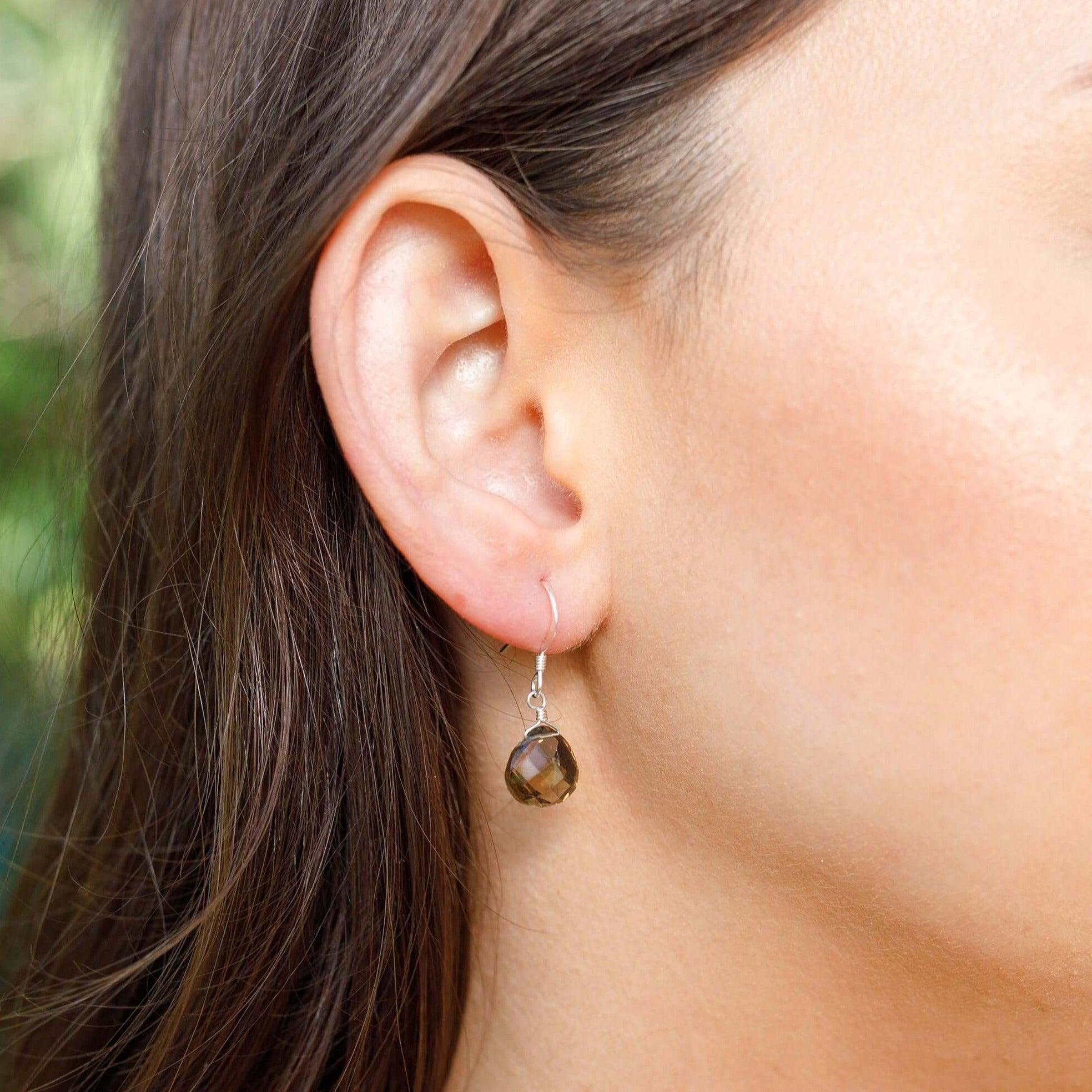 Smoky Quartz Teardrop Dangle Earrings for Women - Natural Gemstone Jewelry - Boho Chic Accessories for Party, Wedding & Everyday Wear