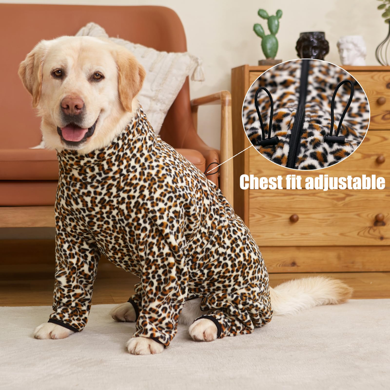 Warm Fleece Dog Winter Coat with High Collar - Windproof Full Body Snowsuit for Large & Medium Dogs | 4-Legs Design for Maximum Warmth | Perfect for Cold Weather, Snowy Days & Outdoor Adventures (Leopard Print, X-Large)